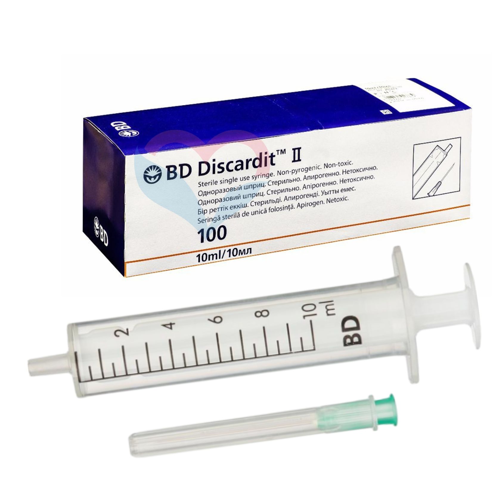 Дискардит Шприц 10мл двухкомпонентный с иглой 21G (0,8 х 40 mm) Луер Слип / BD Discardit II 10 штук 301783